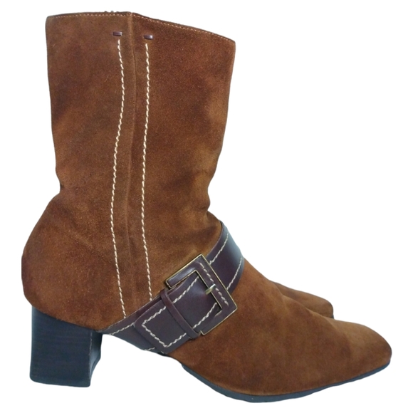 Ecco Womens Arizona Brown Suede Leather Square Toe Boots Low Heel EU 40 US 9/9.5 - Picture 2 of 16